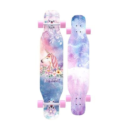 Longboard 7 Layer Maple Wood Deck Longboards Skateboard Girls Boys, Complete Cruiser 43 Inches Drop Through Long Boards Skateboards for Kids Adults, Beginners, Teens (Color : F with LED)