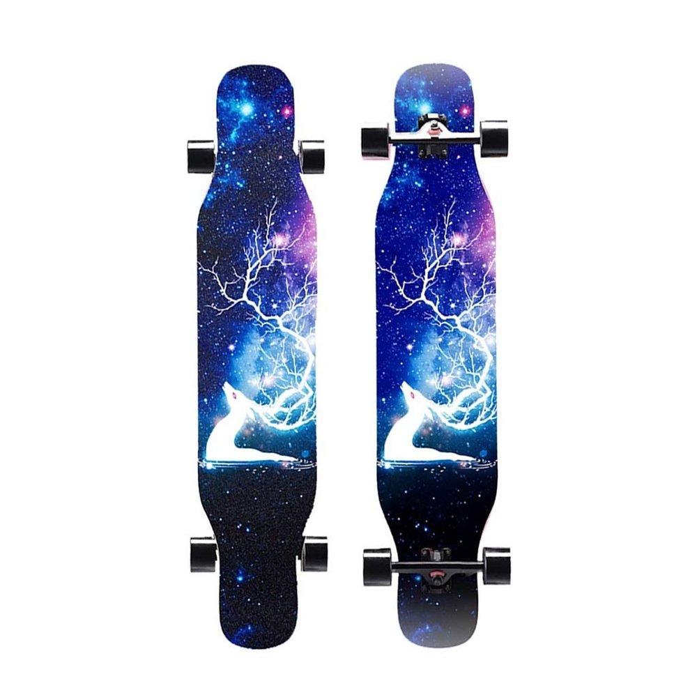 Longboard 7 Layer Maple Wood Deck Longboards Skateboard Girls Boys, Complete Cruiser 43 Inches Drop Through Long Boards Skateboards for Kids Adults, Beginners, Teens (Color : B with LED)