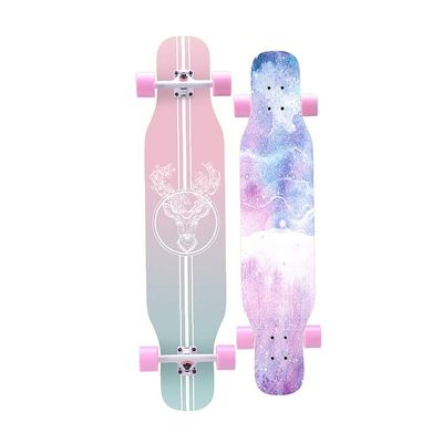 Longboard 7 Layer Maple Wood Deck Longboards Skateboard Girls Boys, Complete Cruiser 43 Inches Drop Through Long Boards Skateboards for Kids Adults, Beginners, Teens (Color : E with LED)