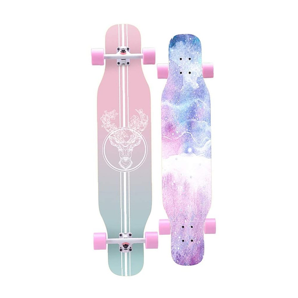Longboard 7 Layer Maple Wood Deck Longboards Skateboard Girls Boys, Complete Cruiser 43 Inches Drop Through Long Boards Skateboards for Kids Adults, Beginners, Teens (Color : E with LED)