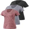 Xelky 3-4 Pack Women's V Neck Tshirt Short Sleeve Moisture Wicking Athletic Shirts Sport Activewear Fitness Workout Gym Tops 3Black/Gray/Wine Red M view 1