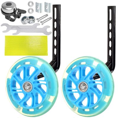 YMUAN Training Wheels Flash Mute Wheel Bicycle Stabiliser Mounted Kit Compatible for Bikes of 12 14 16 18 20 Inch, Including Mounted Kit, for Boys and Girls (Blue)