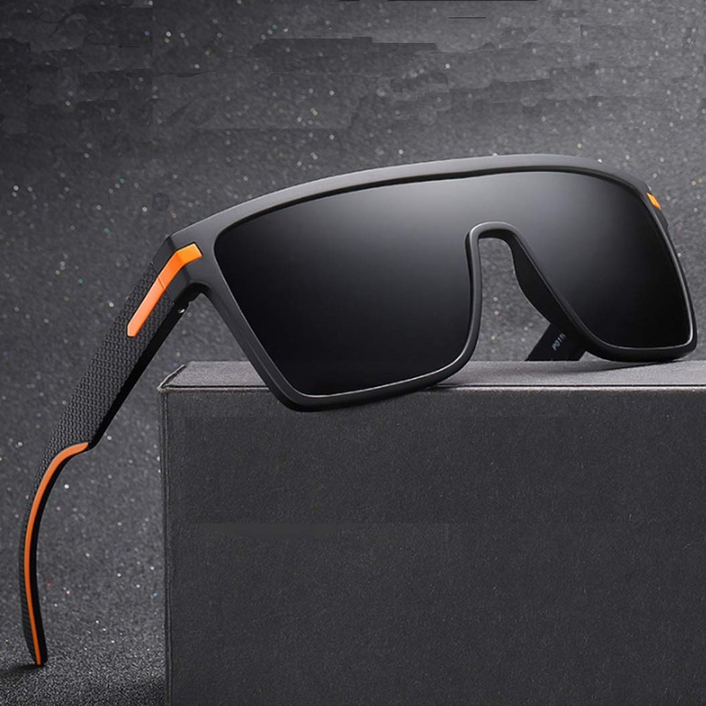 Angelastore TR90 sunglasses personality big frame sunglasses men TAC1.1 trend driving polarized sunglasses (Gray & orange)