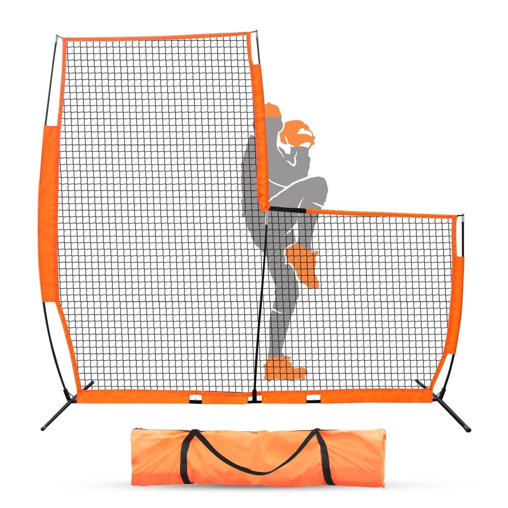 L Screen Baseball Screen Pitching Screen for Batting Cage, Lightweight Pitch Training Ball Accessory, Pitcher Protection 7x7 ft L-Screen Pitching Net Protector Net for Pitcher Safety
