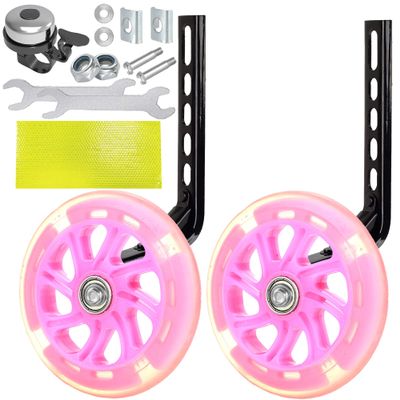 YMUAN Training Wheels Flash Mute Wheel Bicycle Stabiliser Mounted Kit Compatible for Bikes of 12 14 16 18 20 Inch, Including Mounted Kit, for Boys and Girls (Pink)