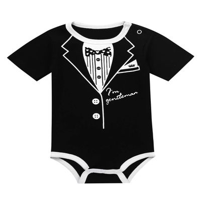 ACSUSS Infant Toddler Baby Boys Korean Style Gentleman Cotton Fabric Short Sleeves Romper with Bowtie for Birthday Type A Black 6 Months