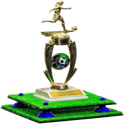 Better Display Cases Turf Large Trophy Pedestal Stand or Base with Dark Blue Risers - 8.75" X 7.75" (A006/V21)