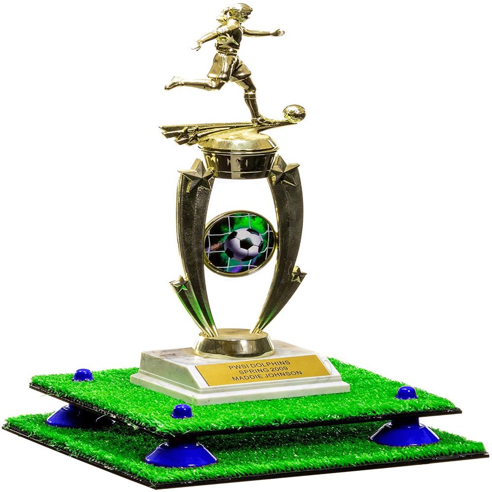 Better Display Cases Turf Large Trophy Pedestal Stand or Base with Dark Blue Risers - 8.75" X 7.75" (A006/V21)