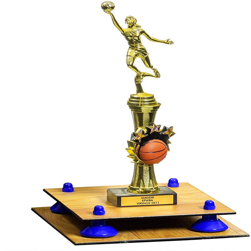 Better Display Cases Simulated Wood Large Trophy Pedestal Stand or Base with Dark Blue Risers - 8.75" X 7.75" (A006/V21)
