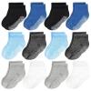 CozyWay Low-Cut Toddler Grip Socks - Non-Slip Grip for Toddler Boy Socks - 1T-3T - Pack of 12 - Blue/White/Black view 1