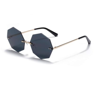COTIA Polygon Rimless Sunglasses For Women Vintage Clear Colorful Lens Sun Glasses Octagonal Metal Sungshades For Men (gray)