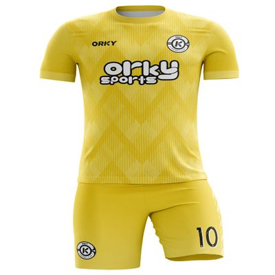 ORKY Custom Men Soccer Jersey with Short, Women Personalized Name Number Sport Shirt, Boys Girls Training Uniform Full Kit(Yellow 4XLarge)