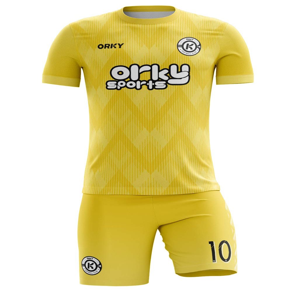 ORKY Custom Men Soccer Jersey with Short, Women Personalized Name Number Sport Shirt, Boys Girls Training Uniform Full Kit(Yellow 4XLarge)