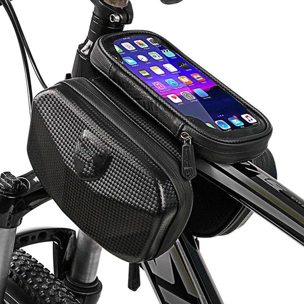 HUIXINLIANG Bike Pouch Bicycle Front Frame Bag Waterproof Top Tube Handlebar Bag Bike Phone Mount Bag EVA Cycling Storage Bag Compatible with 6.0 inches and Below Mobile Phones