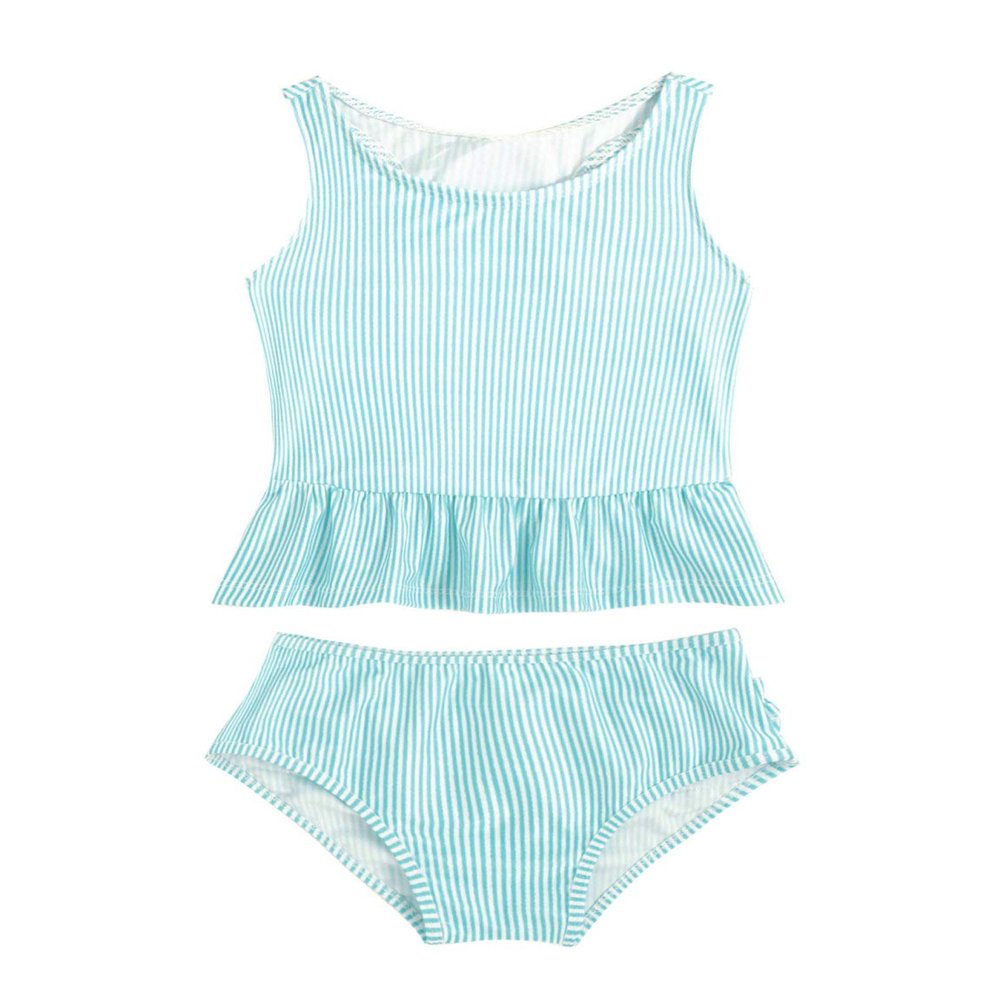 Moily Baby Girls Striped 2 Pcs Tankini Set Racer Back Ruffles Tank Top with Tutu Bottoms Beachwear Mint Green 8