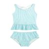 Moily Baby Girls Striped 2 Pcs Tankini Set Racer Back Ruffles Tank Top with Tutu Bottoms Beachwear Mint Green 8 view 1