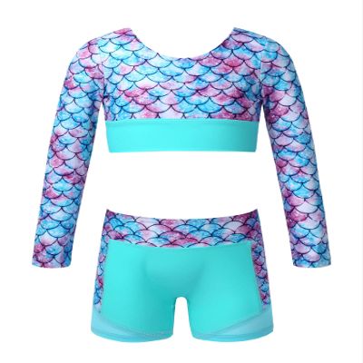 Hansber Kids Girls 2 Piece Swimsuit Long Sleeve Rash Guard Swimwear Sets Athletic Bathing Suit Green 12