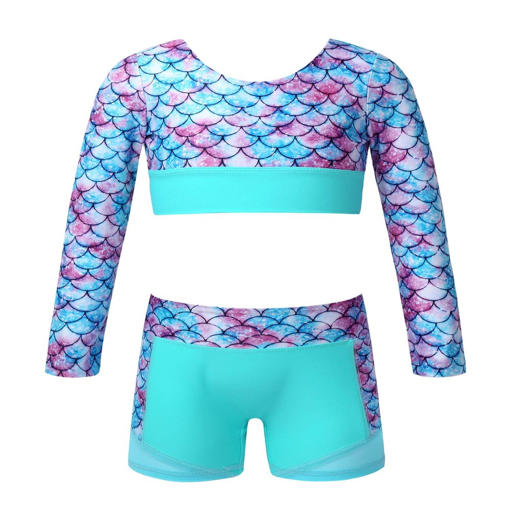 Hansber Kids Girls 2 Piece Swimsuit Long Sleeve Rash Guard Swimwear Sets Athletic Bathing Suit Green 12