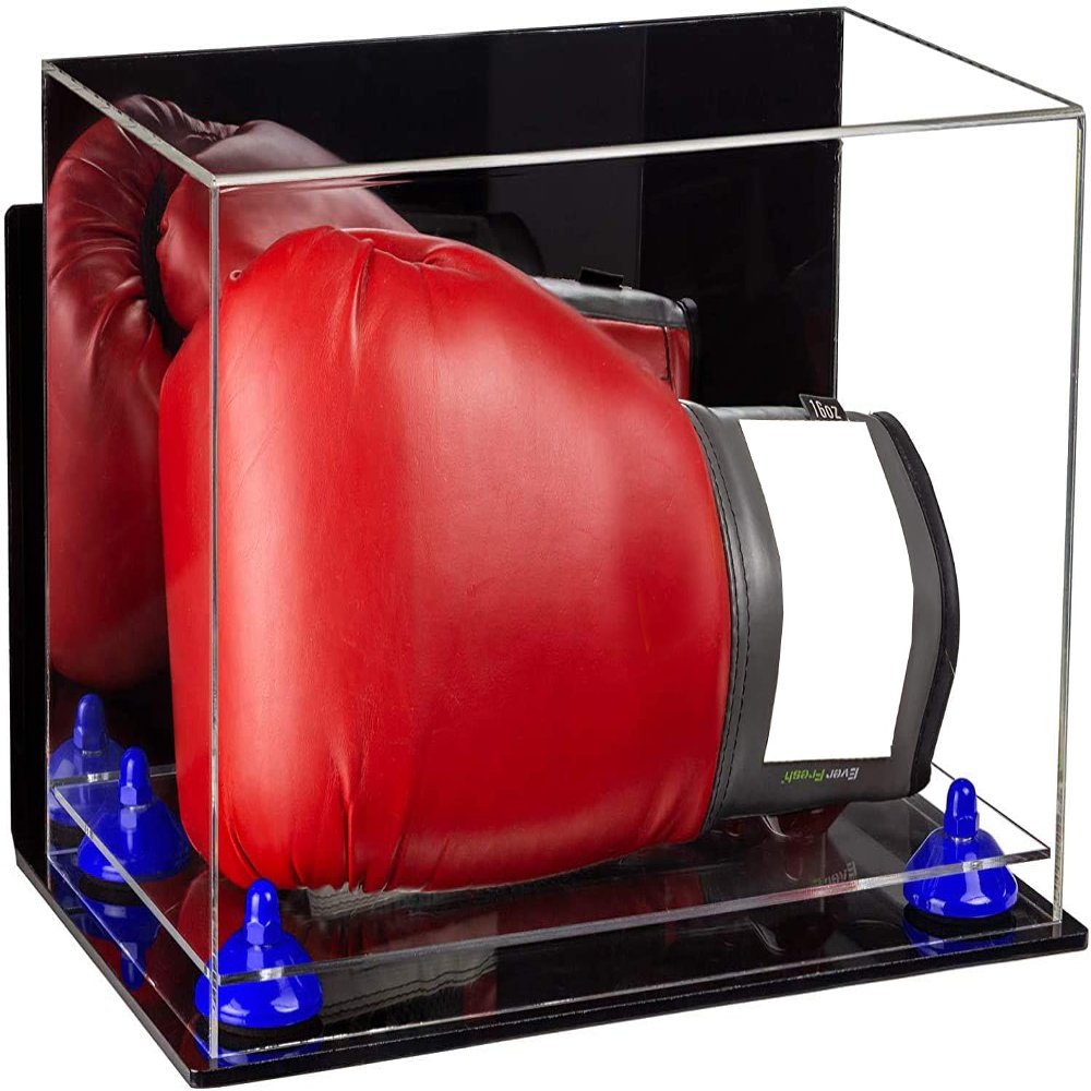 Better Display Cases Acrylic Catchers Glove Display Case with Mirror Case, Navy Blue Risers , Wall Mount and Clear Base (A011/V16)