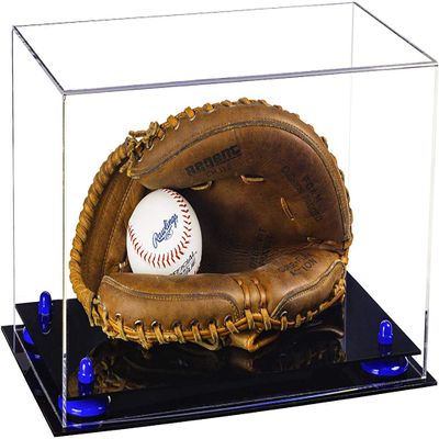 Better Display Cases Clear Acrylic Catchers Glove Display Case with Navy Blue Risers and Black Base (A011/V16)
