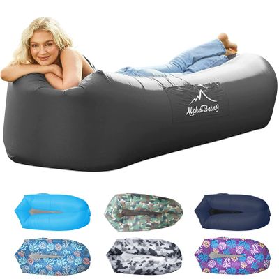 AlphaBeing Inflatable Lounger Air Sofa, Portable Inflatable Couch Mesh Hollow Air Hammock Anti Leakage Air Chair for Outdoor Camping Hiking Beach Traveling Music Festivals Backyard, Black