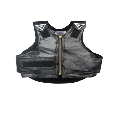 Phoenix Rough Rider Rodeo Vest - Leather Horse and Bull Riding Safety Gear - Riding Equipment with Impact Absorption Layer (Black Leather, Large) Protective Riding Gear