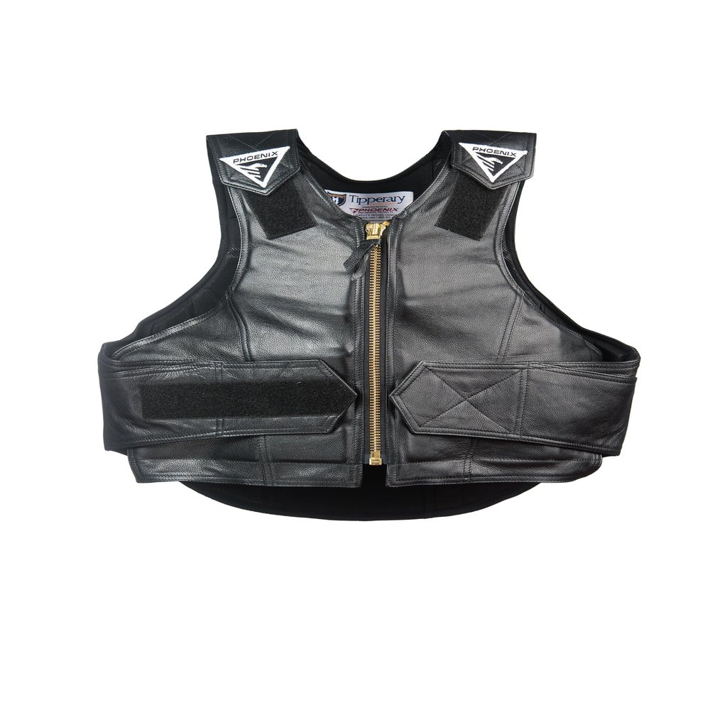 Phoenix Rough Rider Rodeo Vest - Leather Horse and Bull Riding Safety Gear - Riding Equipment with Impact Absorption Layer (Black Leather, Large) Protective Riding Gear