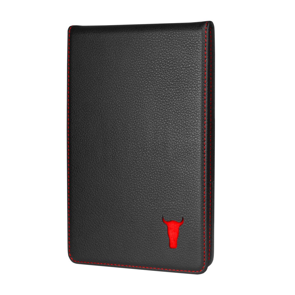 TORRO Golf Scorecard and Yardage Book Holder Genuine Leather Golf Scorecard and Yardage Wallet with Pencil Loop (Black with Red Detail)