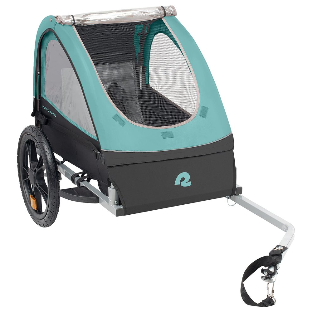 Retrospec Rover Kids Bicycle Trailer - Single & Double Passenger Childrens Foldable/Collapsible Tow Behind Bike Trailer with 16" Wheels, Safety Reflectors & Rear Storage Compartment - Blue Ridge