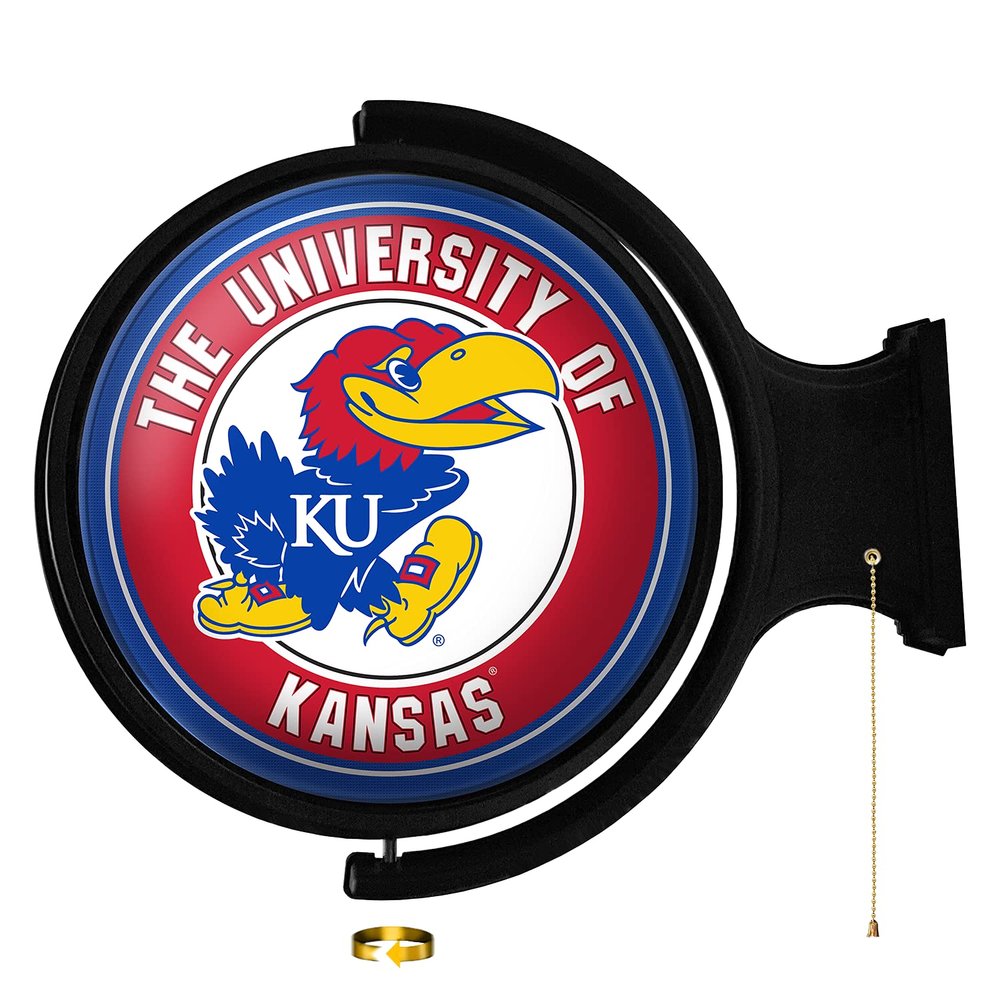 Kansas Jayhawks: Round Rotating Lighted Wall Sign - College Decor for Home, Game Room, Fan Cave & Garage - USA Made