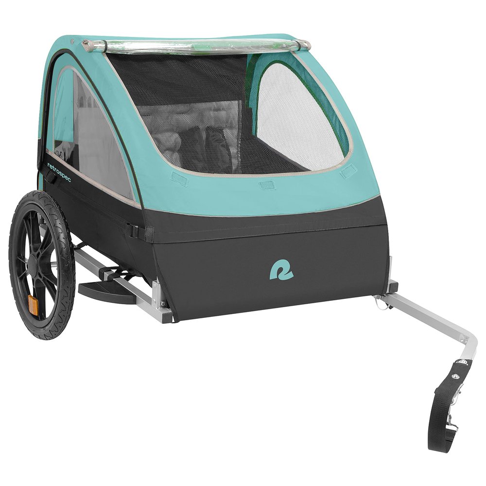Retrospec Rover Bike Trailer for Kids - Foldable Single & Double Passenger Design With 16in Wheels, 5-Point Safety Harness & Weather Shield - Baby Bike Trailer With Storage