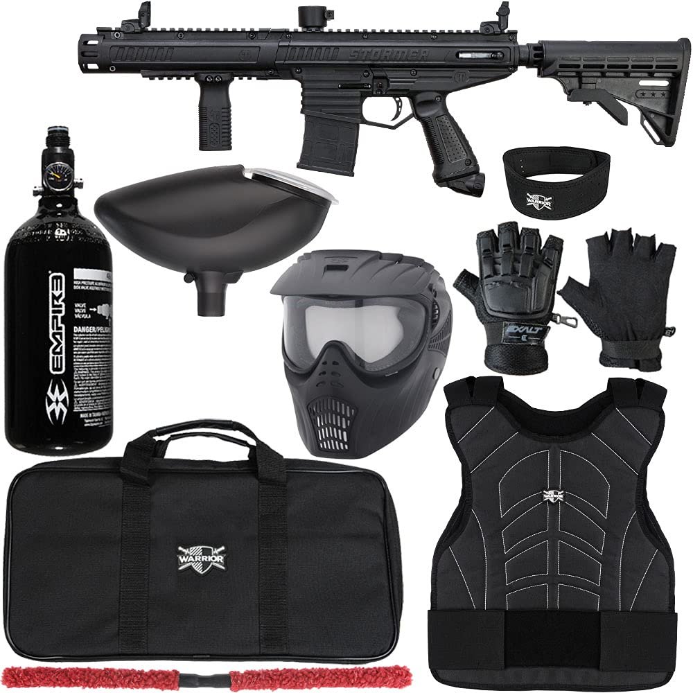 Action Village Tippmann Stormer Elite Dual Fed Protector Level 1 Paintball Gun Package Kit (Black, Glove Size: Small/Medium)