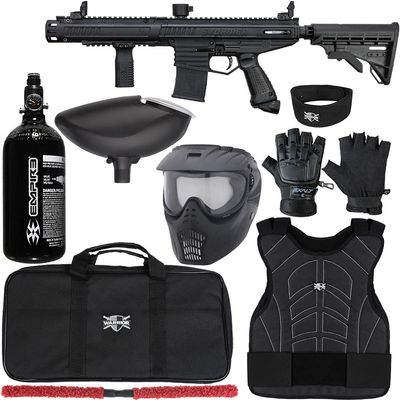 Action Village Tippmann Stormer Elite Dual Fed Protector Level 1 Paintball Gun Package Kit (Black, Glove Size: Large/X-Large)