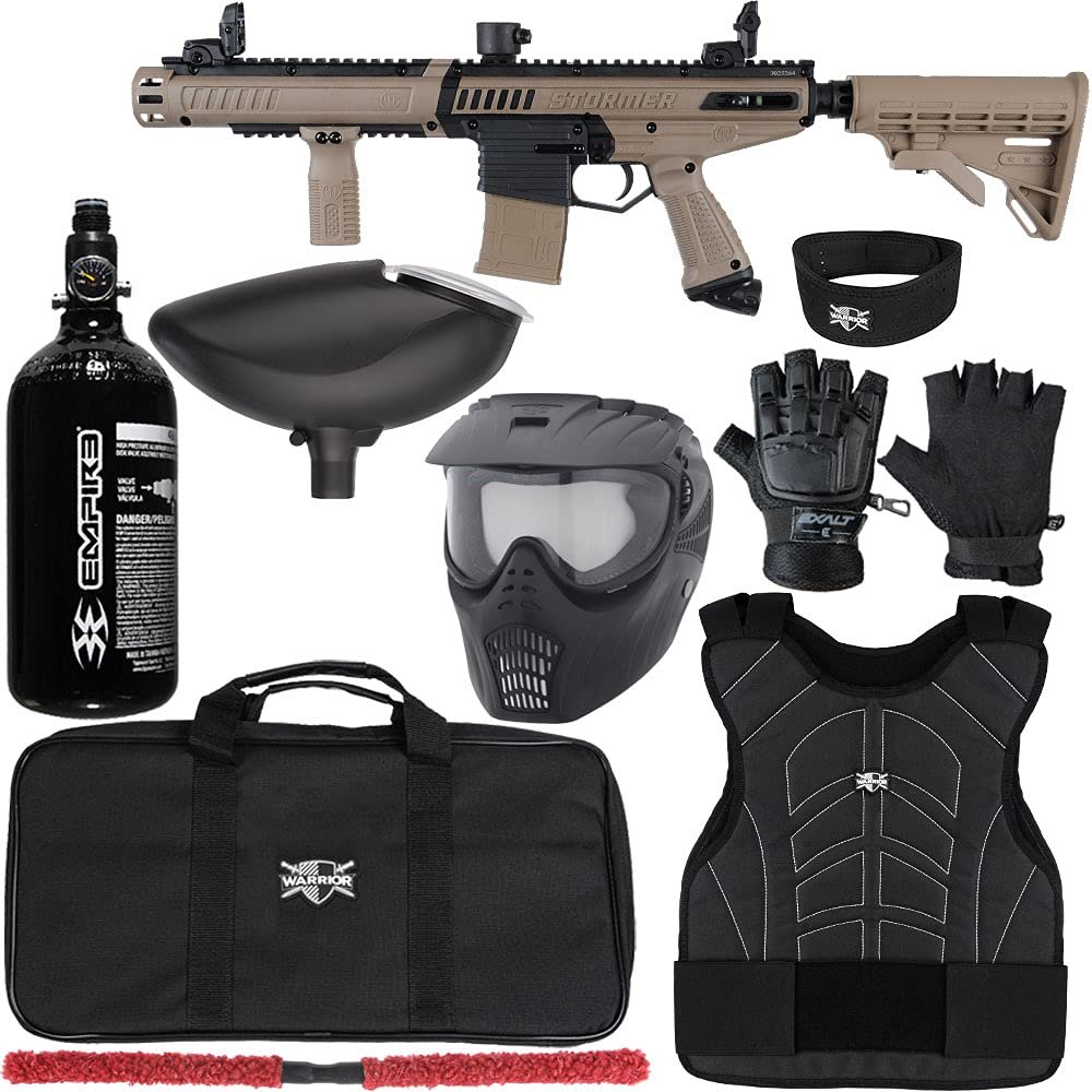 Action Village Tippmann Stormer Elite Dual Fed Protector Level 1 Paintball Gun Package Kit (Dark Earth, Glove Size: Small/Medium)