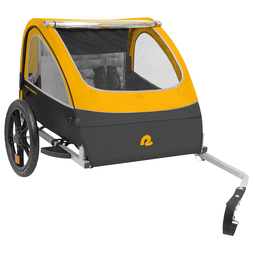 Retrospec Rover Bike Trailer for Kids - Foldable Single & Double Passenger Design With 16in Wheels, 5-Point Safety Harness & Weather Shield - Baby Bike Trailer With Storage