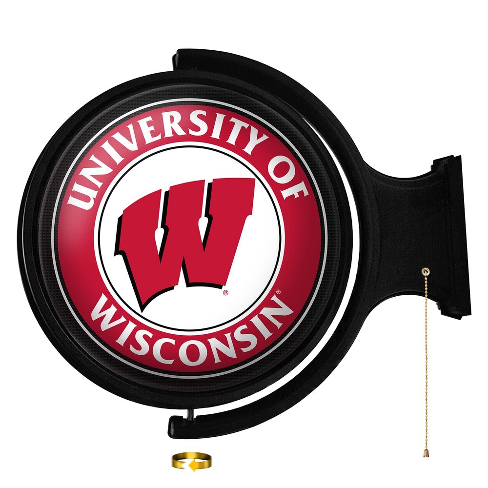 Wisconsin Badgers: Round Lighted Rotating Wall Sign - College Decor for Home, Game Room, Fan Cave & Garage - USA Made