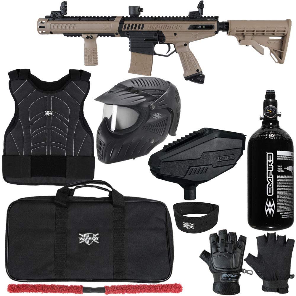 Action Village Tippmann Stormer Elite Dual Fed Protector Level 2 Paintball Gun Package Kit (Dark Earth, Glove Size: Small/Medium)
