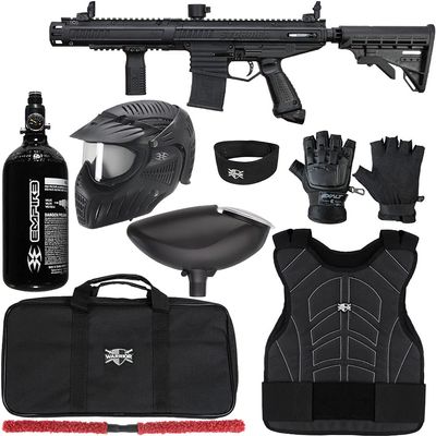 Action Village Tippmann Stormer Elite Dual Fed Protector Level 2 Paintball Gun Package Kit (Black, Glove Size: Large/X-Large)
