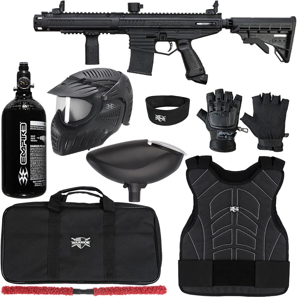 Action Village Tippmann Stormer Elite Dual Fed Protector Level 2 Paintball Gun Package Kit (Black, Glove Size: Large/X-Large)