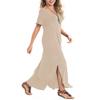 Arolina Women Summer Maxi Dress Short Sleeve V Neck Casual Loose Long Split Dresses Beach Vacation Sundress with Pockets Coffee view 3