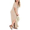 Arolina Women Summer Maxi Dress Short Sleeve V Neck Casual Loose Long Split Dresses Beach Vacation Sundress with Pockets Coffee view 4