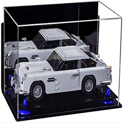 Better Display Cases Versatile Acrylic Display Case - Medium Rectangle Box with Mirror, Dark Blue Risers, Wall Mount and Black Base 14" x 8" x 8.5" (V16/A011)