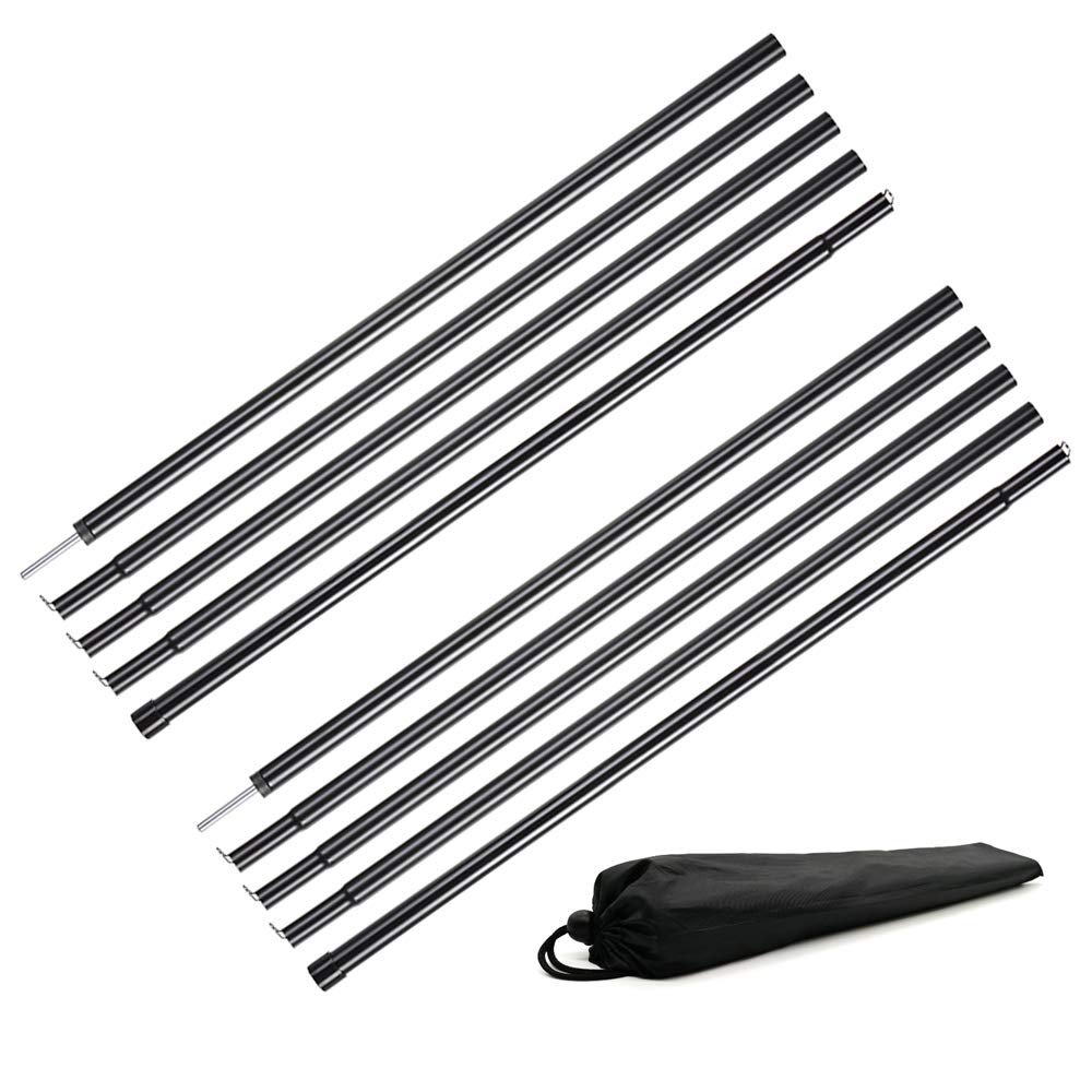 Tent Poles,Adjustable Steel Rods for Camping Tarps,Backpacking,Shelters,Portable Tarp Poles Rods-2 Pack (Black)