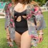 Plus Size Kimono Cardigan for Women Summer Floral Tops Loose Beach Cover Ups Oversized Shirts (Darkgrey, 4XL) view 2