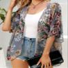 Plus Size Kimono Cardigan for Women Summer Floral Tops Loose Beach Cover Ups Oversized Shirts (Darkgrey, 4XL) view 4