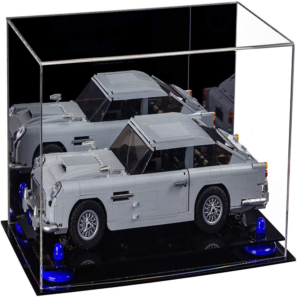 Better Display Cases Versatile Acrylic Display Case - Medium Rectangle Box with Mirror, Dark Blue Risers and Black Base 14" x 8" x 8.5" (V16/A011)
