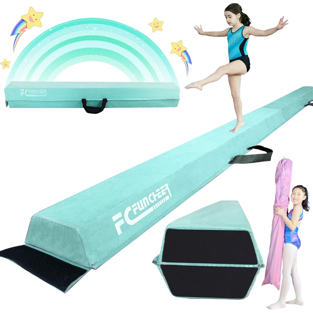 6FT/9FT Folding Balance Beam for Kids ages 3-39- Foldable Gymnastics Floor Beam,Anti-Slip ,Carrying Bag, Faux Suede Covered,EVA foam,Gymnastics Equipment for Kids Training At Home,School,Gym Center