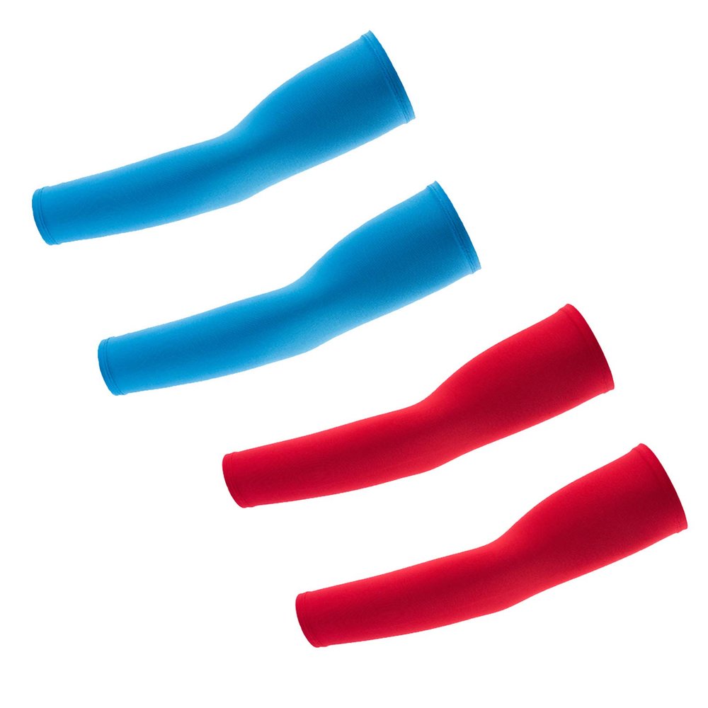 Atneato UV Protection Cooling Arm Sleeves - Arm Warmers Sun Protective Tattoo Sleeves for Men Women (Red + Light Blue)