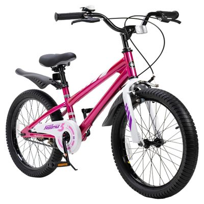 RoyalBaby Freestyle Kids Bike 20 Inch Wheel Bicycle Teens BMX with Dual Hand Brakes Kickstand Boys Girls Ages 6-10 Years, Fuschia
