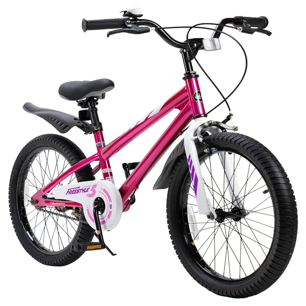 RoyalBaby Freestyle Kids Bike 20 Inch Wheel Bicycle Teens BMX with Dual Hand Brakes Kickstand Boys Girls Ages 6-10 Years, Fuschia